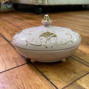 Ardalt Mid Century Pink Porcelain Hand Painted Covered Footed Dish